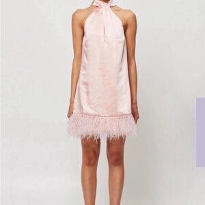 elliatt rachel pink feather detail halter neck mini dress size small new